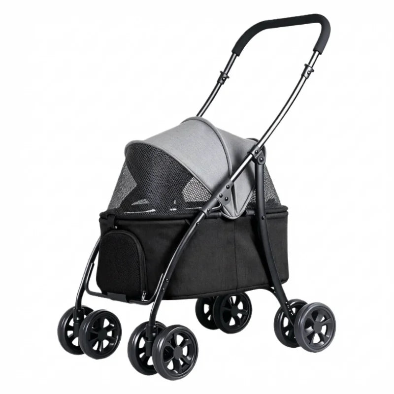Foldable Pet Stroller with Swivel Wheels and Breathable Mesh Windows