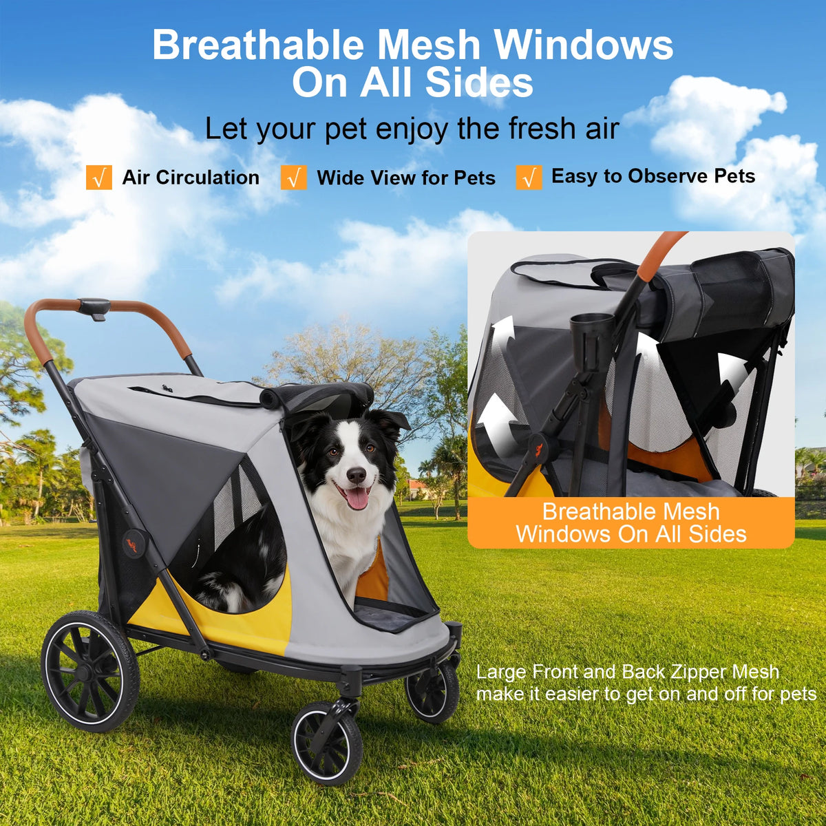 Foldable Pet Stroller With Breathable Comfort And One Click Folding