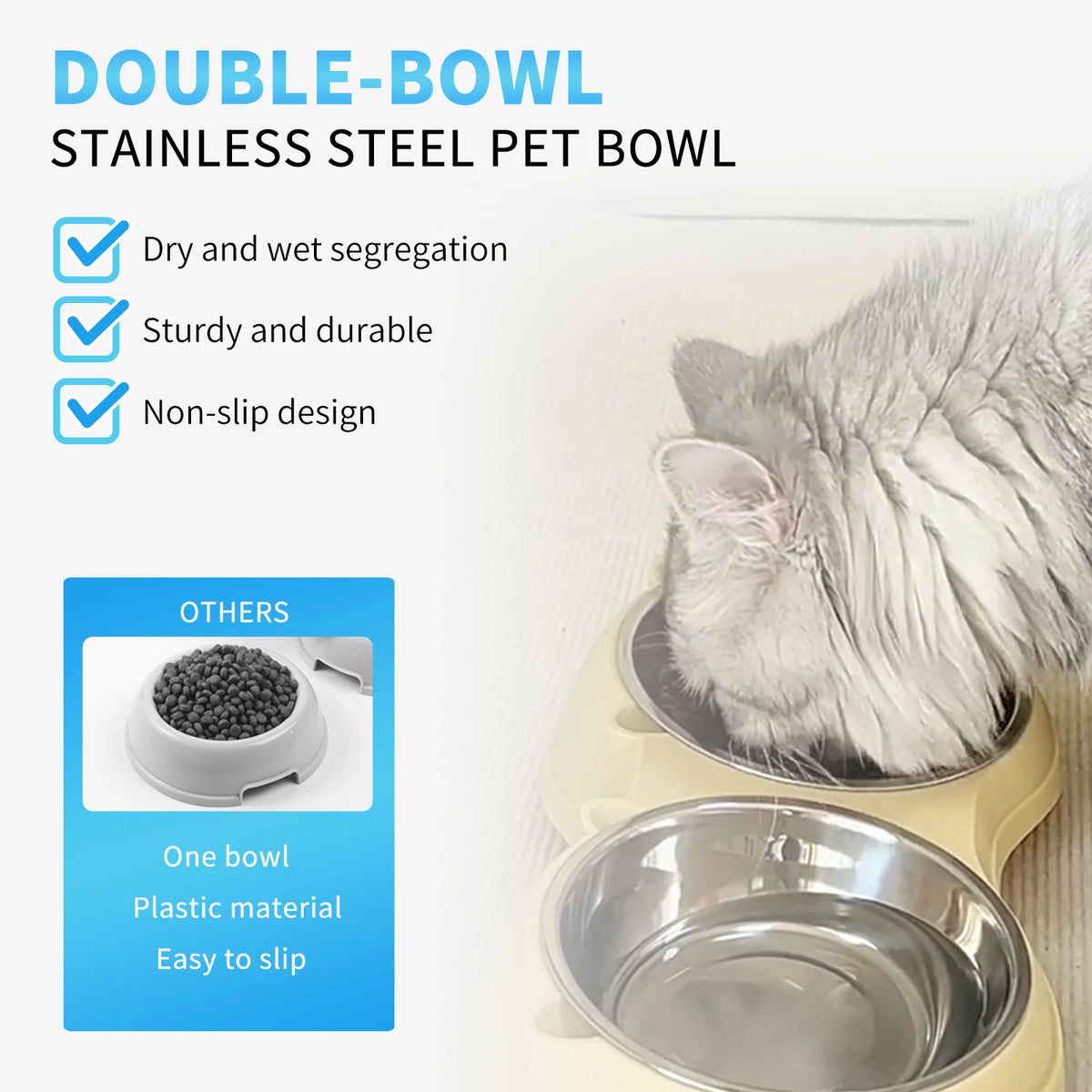 Double Stainless Steel Pet Bowls With Non Slip Base
