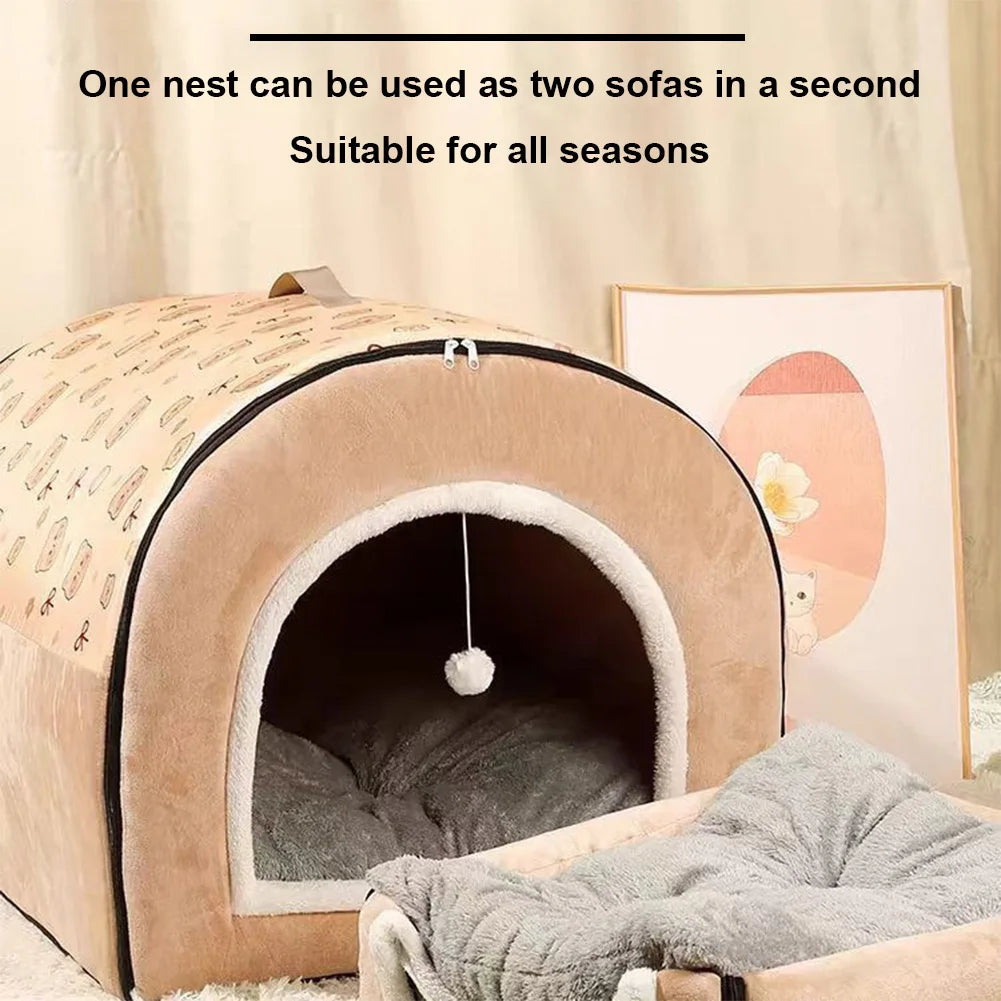 Comfortable Washable Velvet Pet Cave House for Cats and Dogs