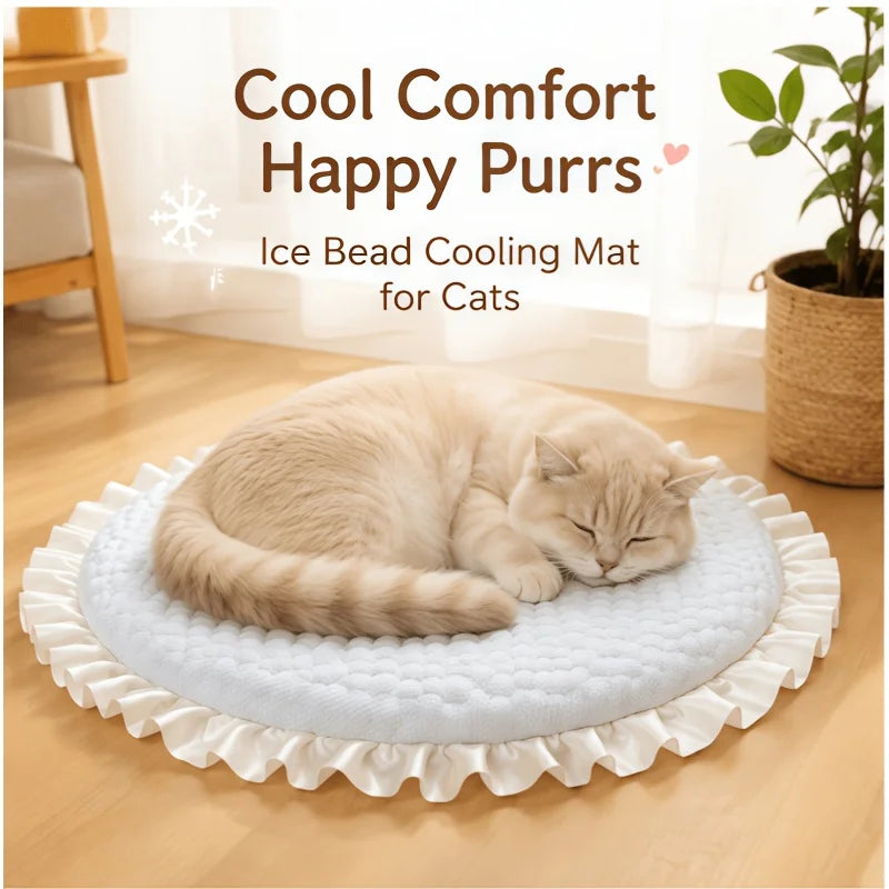 Breathable Ruffled Ice Silk Cooling Pet Mat For Cats And Dogs