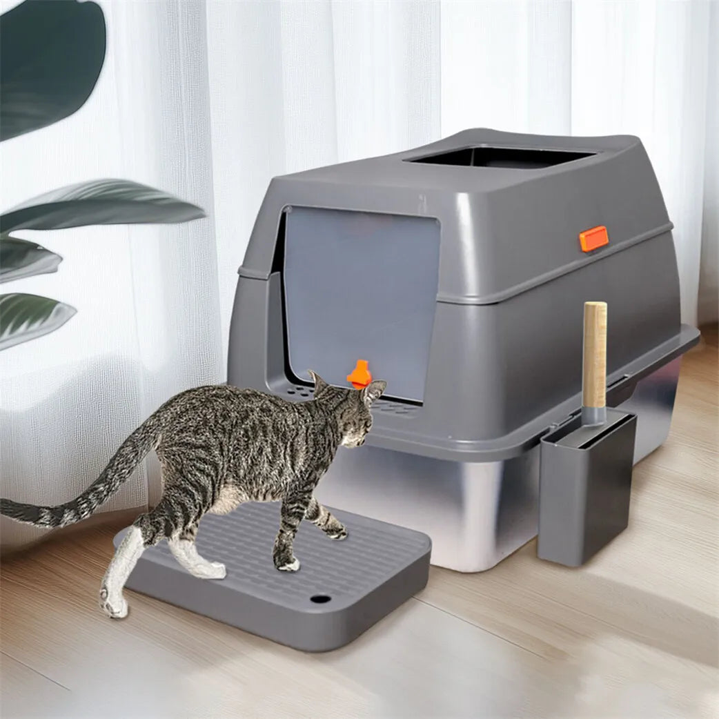 Enclosed Cat Litter Box With Lid And Stainless Steel Scoop