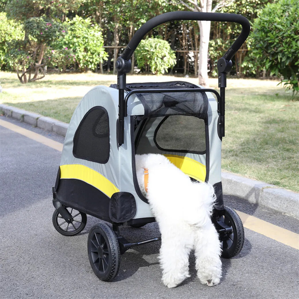 Foldable Four Wheel Dog Stroller for Comfortable Travel and Walks