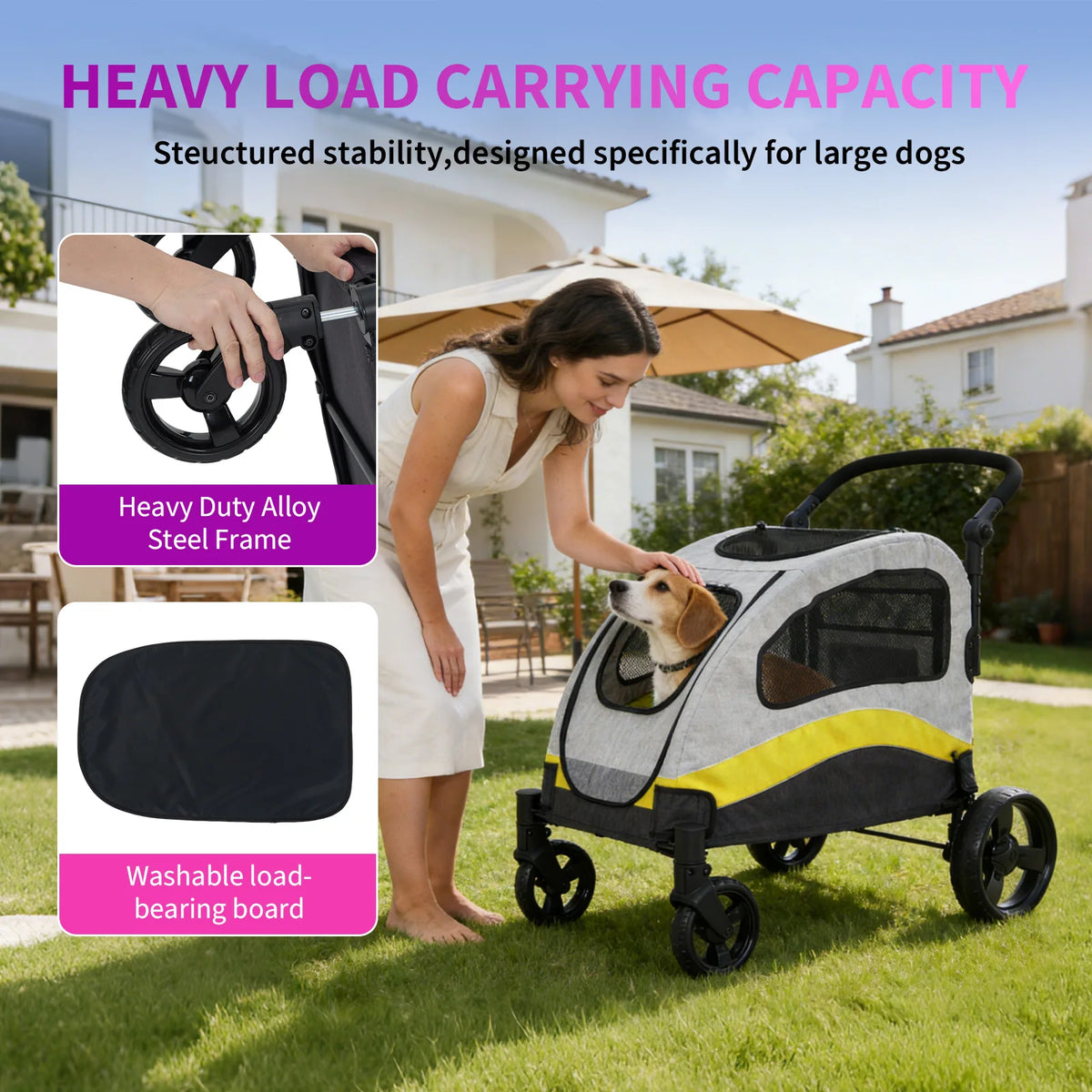 Heavy Duty Collapsible Dog Stroller With Swivel Shock Absorbing Wheels
