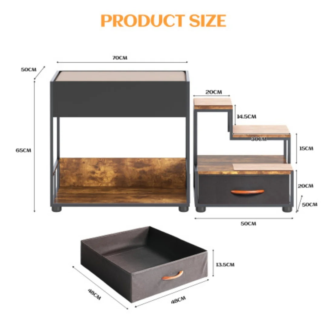 Multi Level Dog Bunk Bed With Steps And Storage Drawer