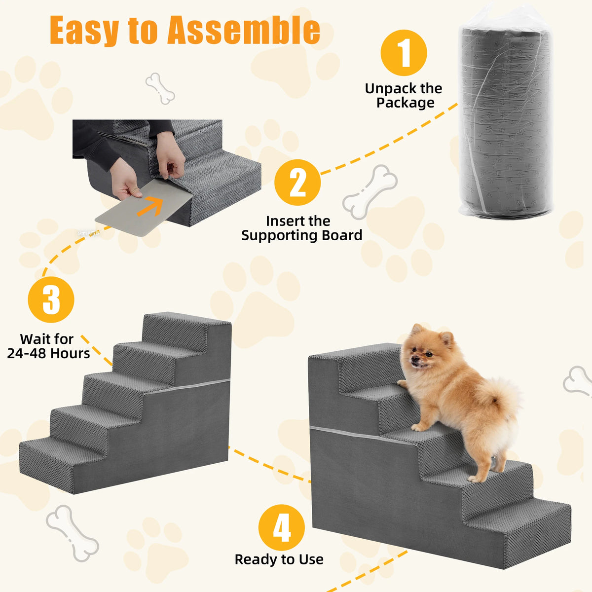 Heavy Duty Curved Foam Dog Stairs Ramp For Indoor Pets