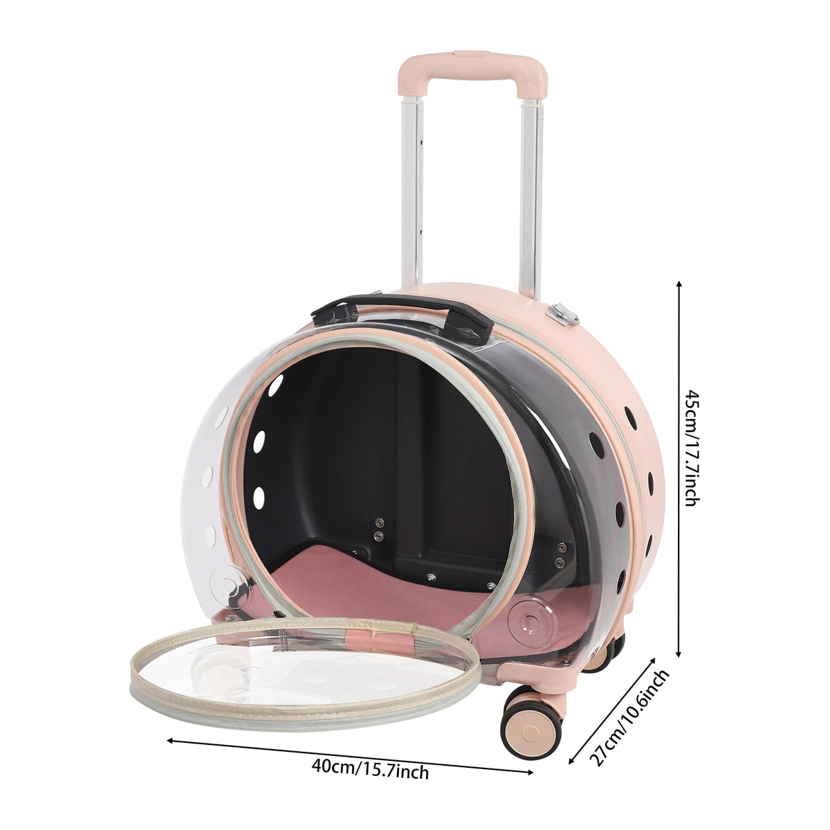 Transparent Pet Travel Carrier Trolley With Telescopic Handle And Wheels