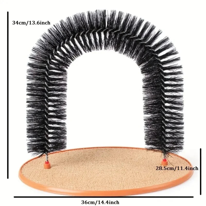 Wooden Cat Grooming Arch With Massage Brush And Scratch Pad