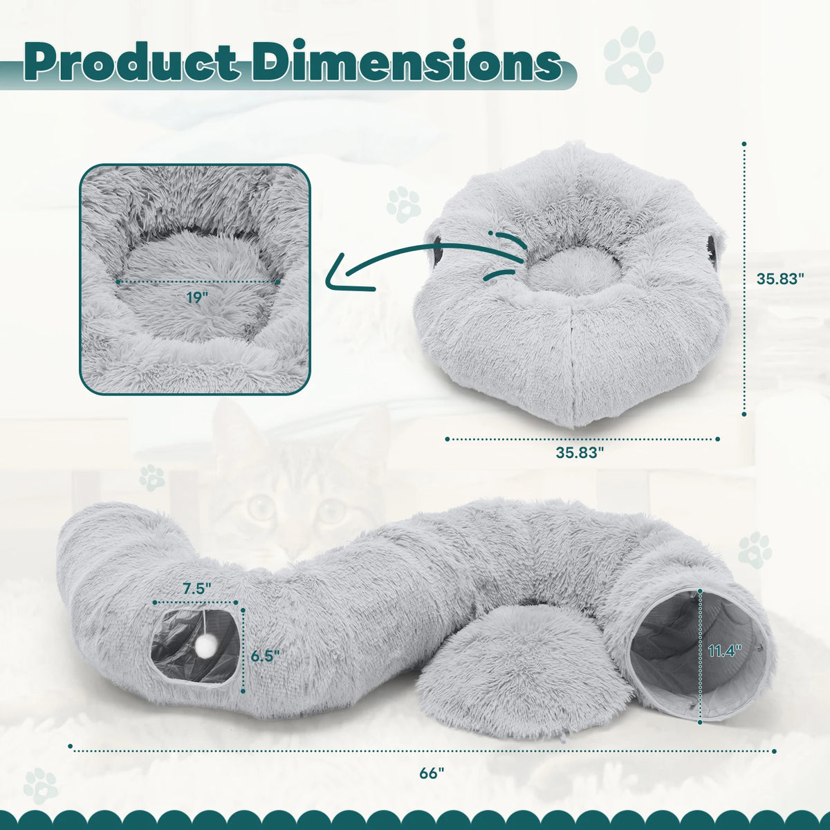 Jhk Premium Circular Plush Cat Tunnel Bed For Pets