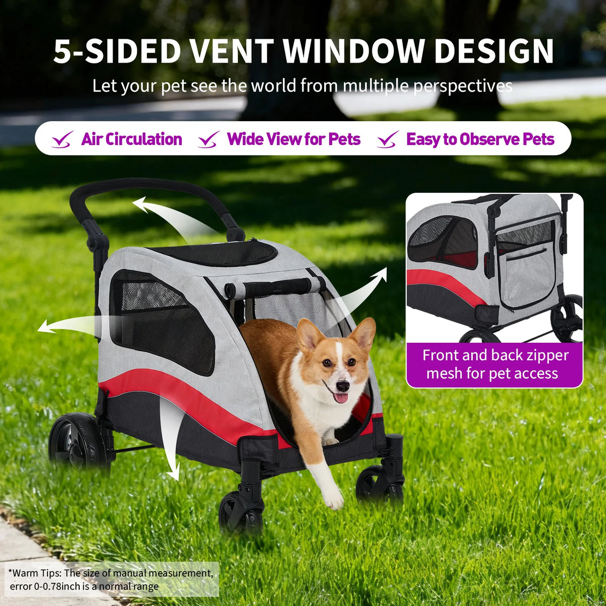 Heavy Duty Double Dog Stroller With Shock Absorbing Wheels