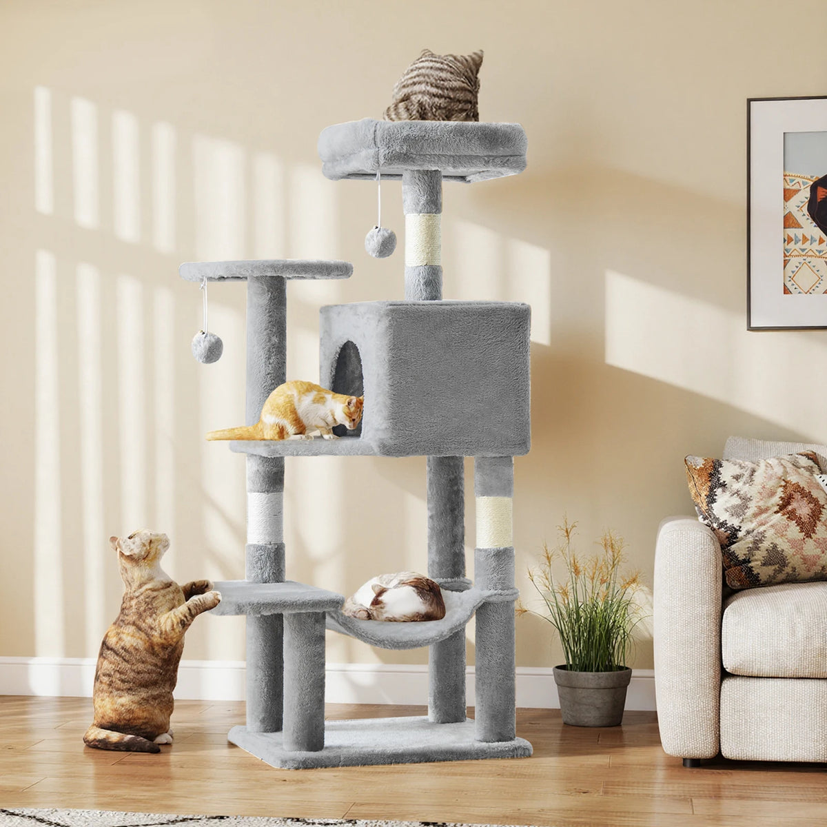 JHK Multi Level Cat Tree With Scratching Posts And House