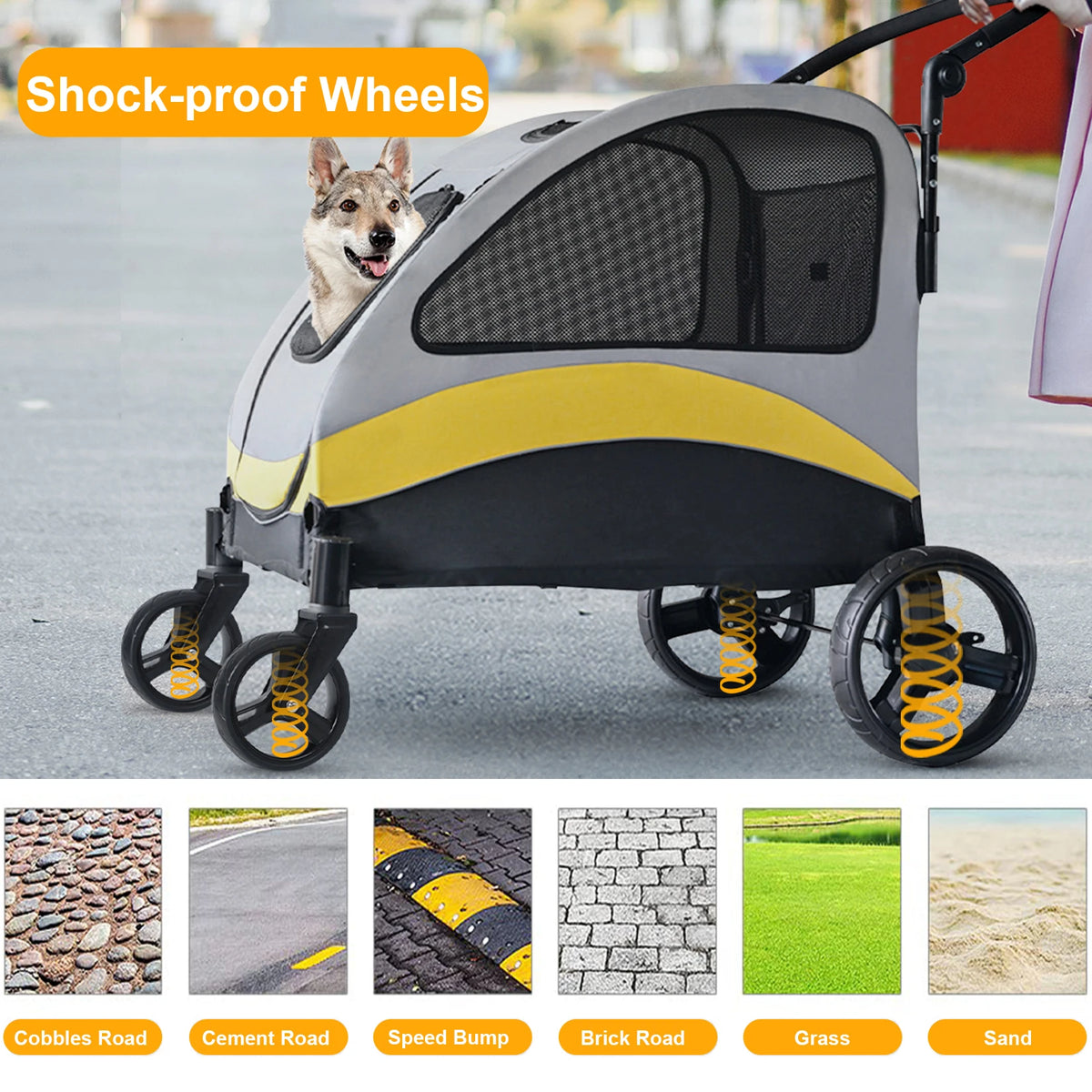 Foldable Four Wheel Dog Stroller for Comfortable Travel and Walks