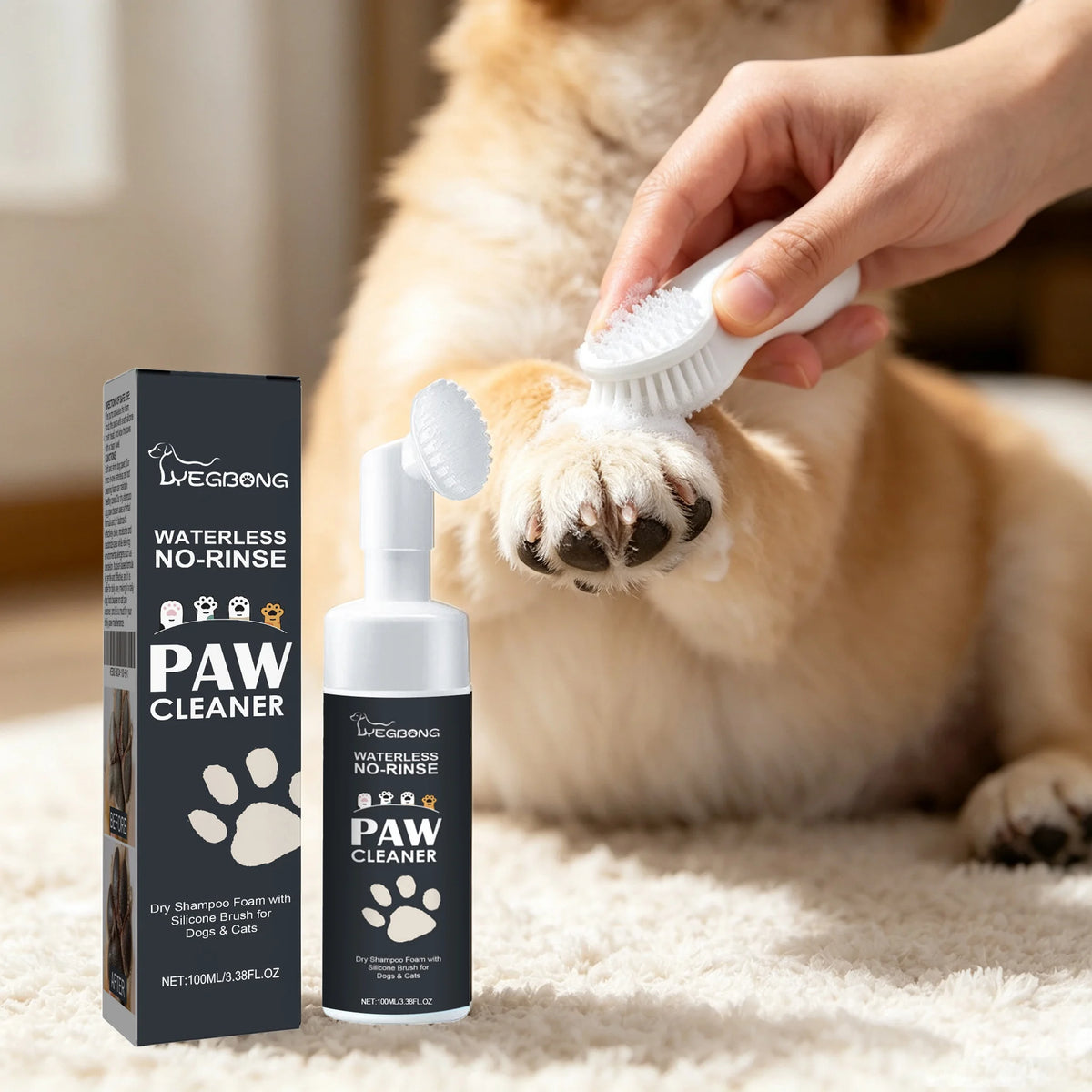 Yegbong Waterless Pet Paw Dry Shampoo Gently Cleans Pets