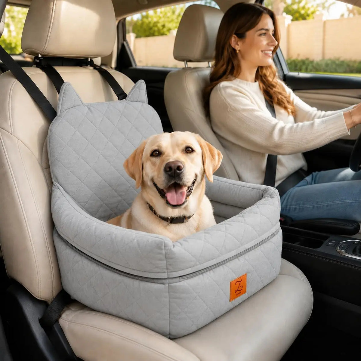 Dog Car Seat Booster With Safety Belt And Washable Cover