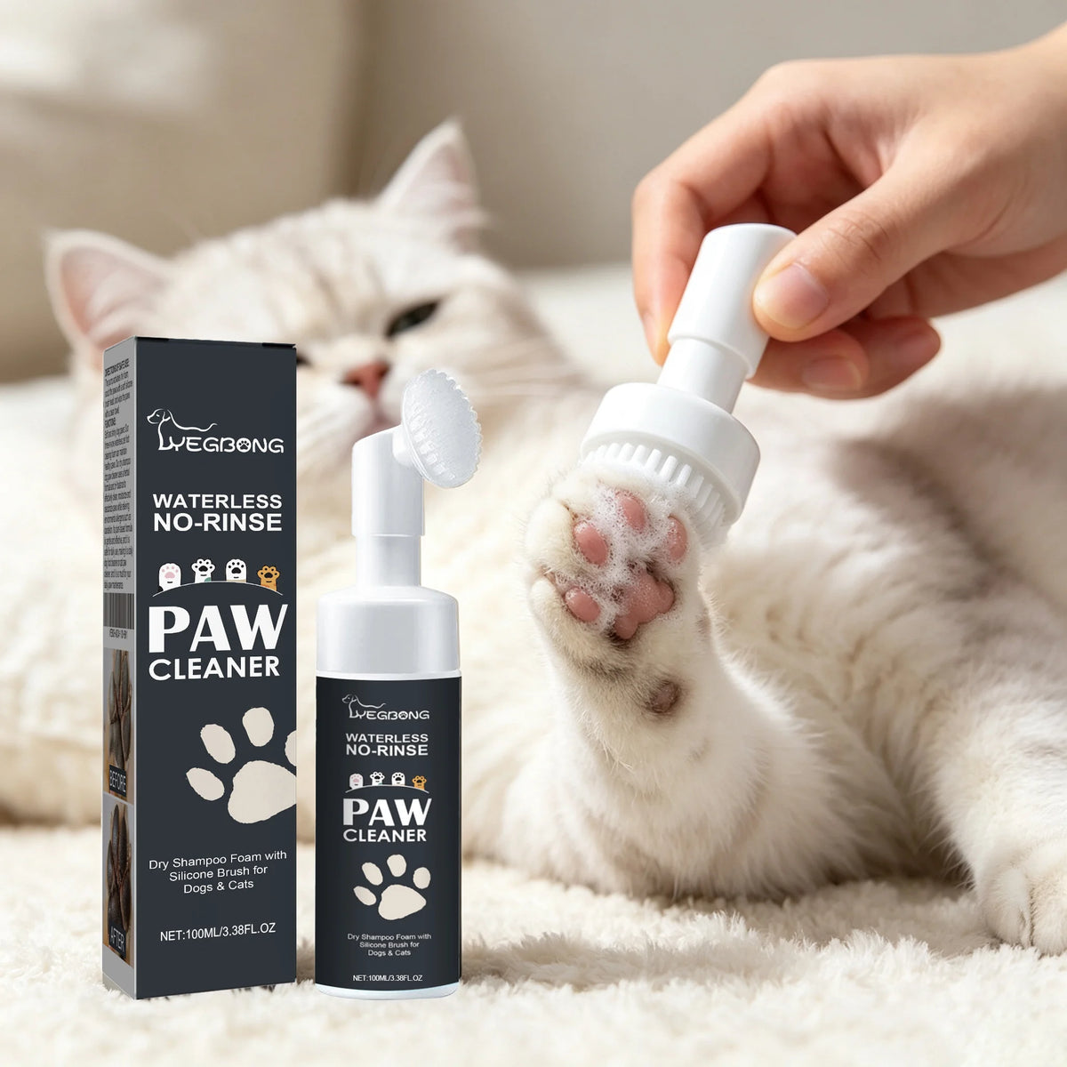Yegbong Waterless Pet Paw Dry Shampoo Gently Cleans Pets