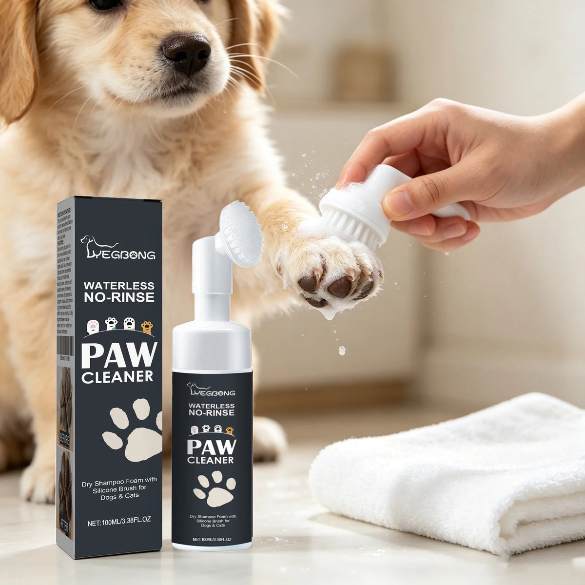 Yegbong Waterless Pet Paw Dry Shampoo Gently Cleans Pets