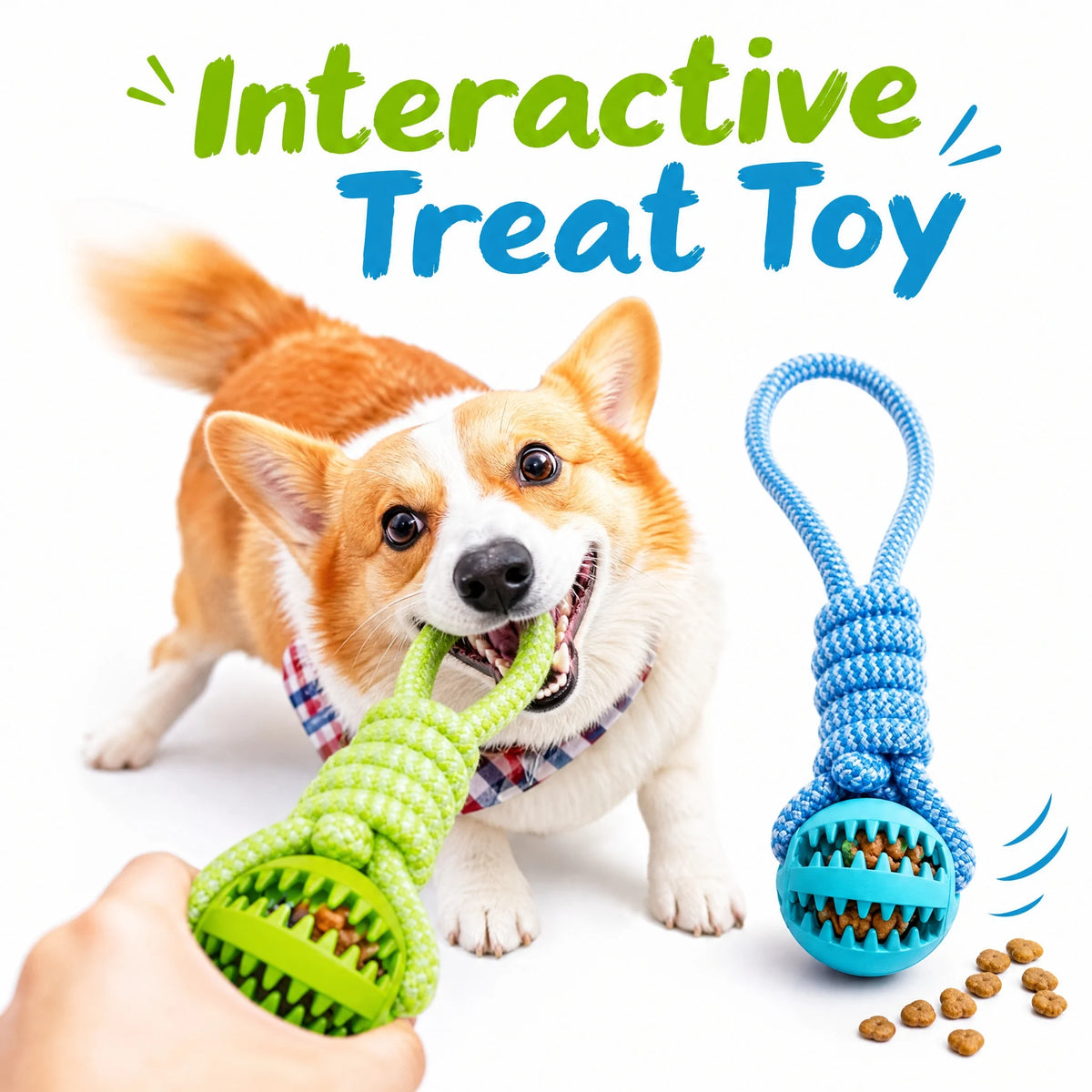 Interactive Treat Dispensing Dog Chew Toy With Rope Tug