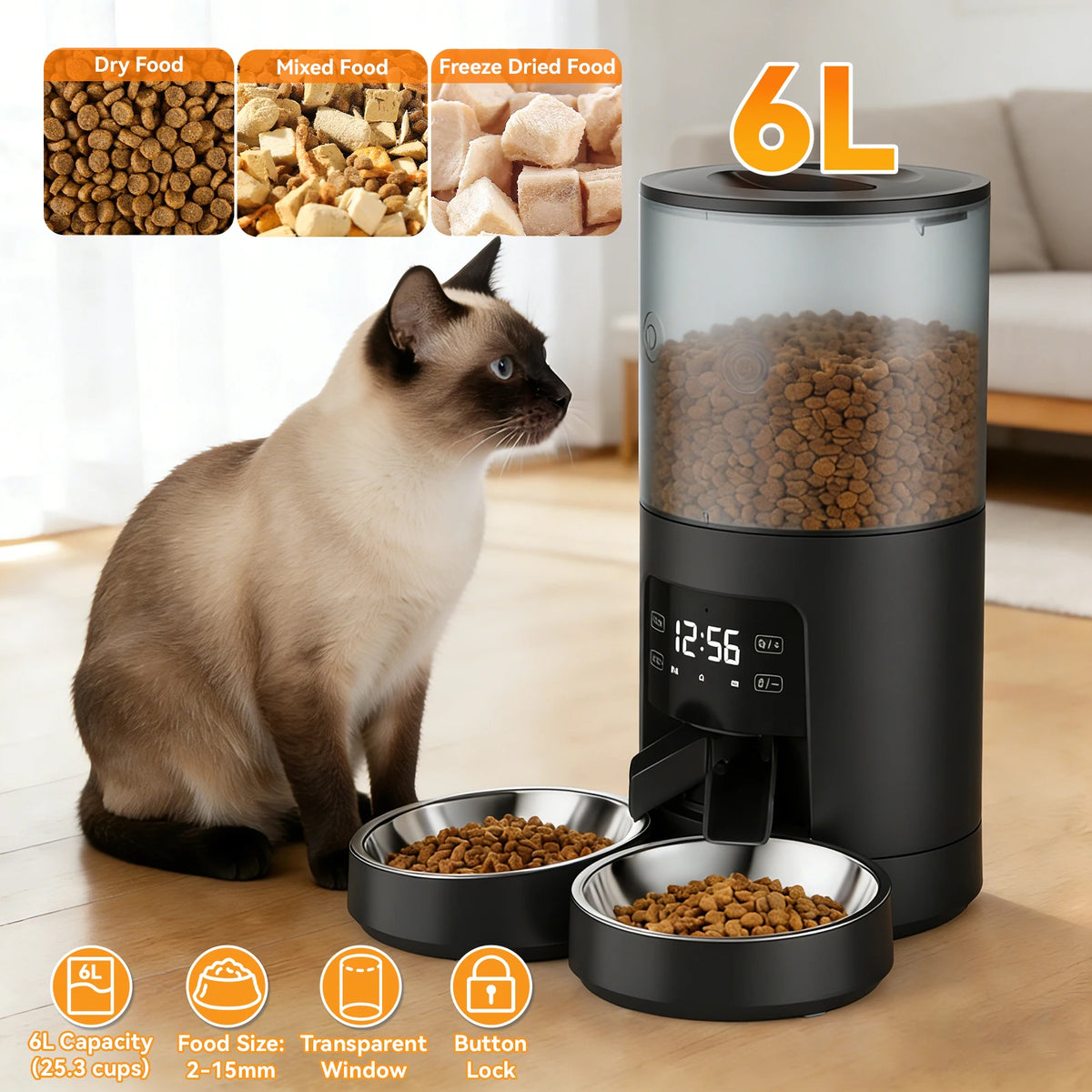 Automatic Cat Feeder Dual Stainless Bowls Timed Function Dual Power