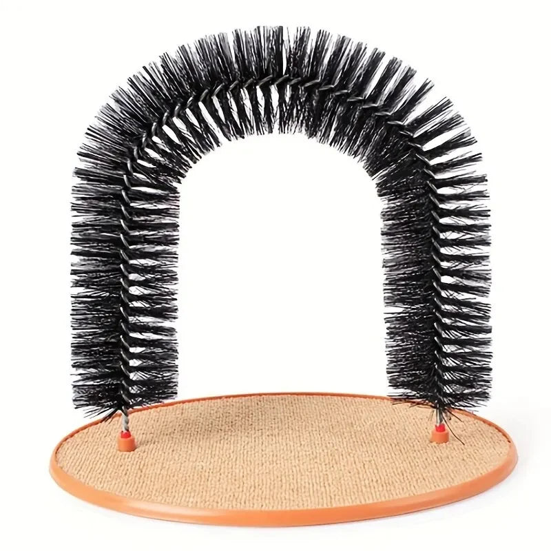 Wooden Cat Grooming Arch With Massage Brush And Scratch Pad