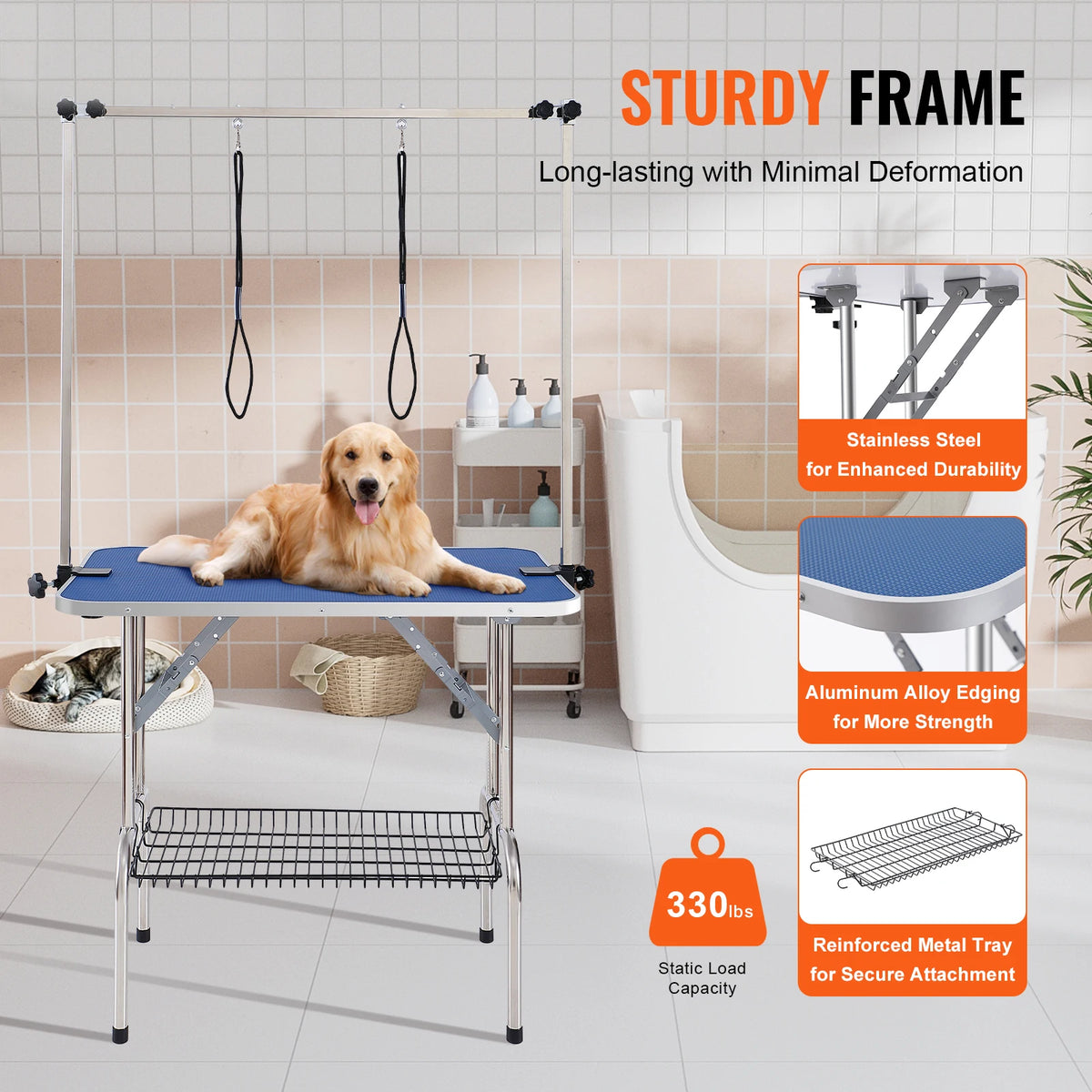 Foldable Metal Pet Grooming Table With Loop And Safety Clamp