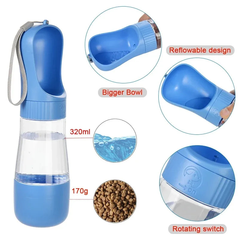Portable Glass Pet Water Bottle Travel Dispenser With Food Container