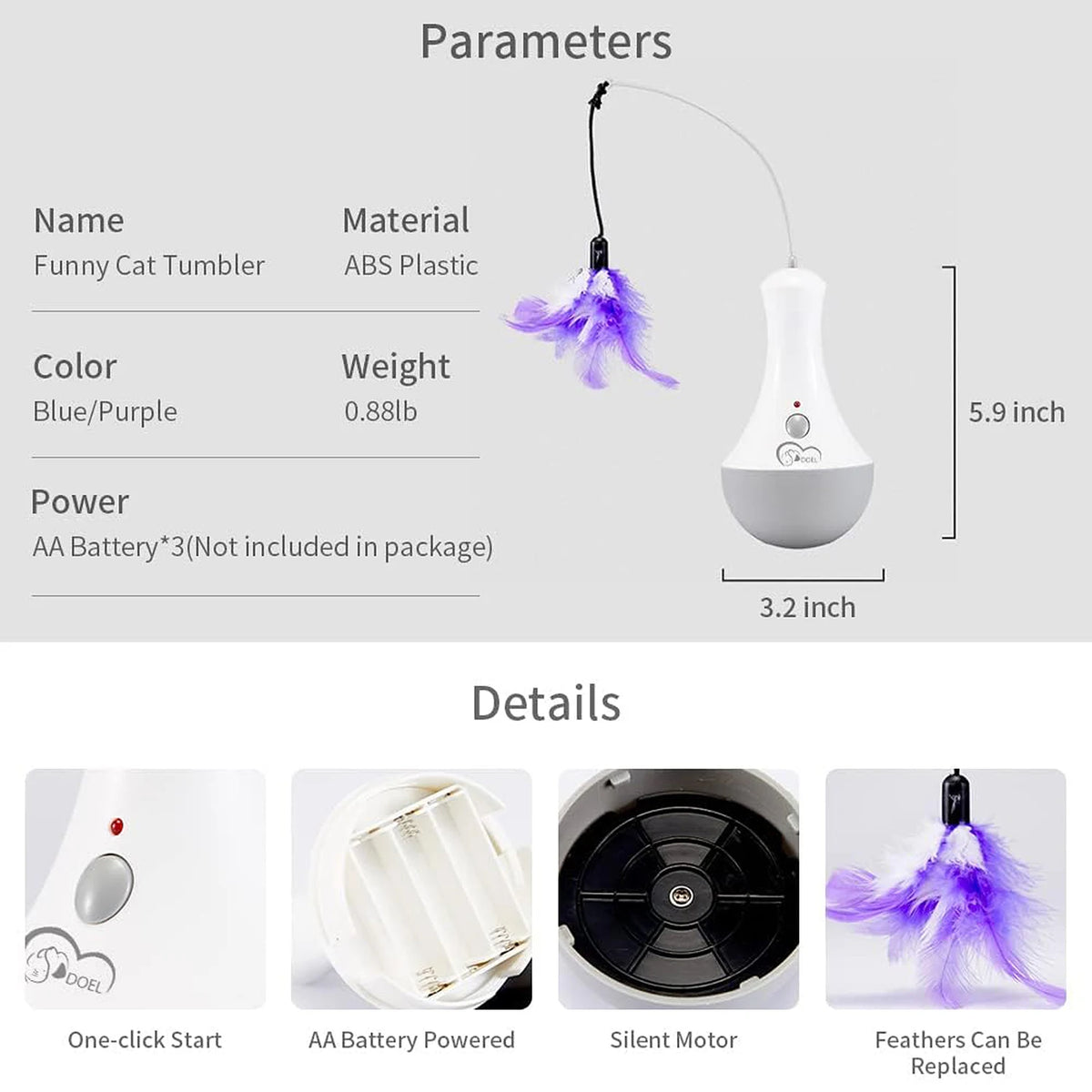 Automatic Rotating Cat Feather Toy Interactive Kitten Exercise Play Gift