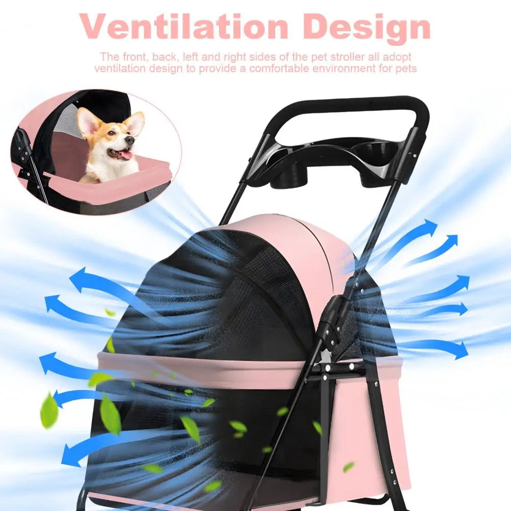 Breathable Mesh Pet Stroller With Visible Window And Four Wheels