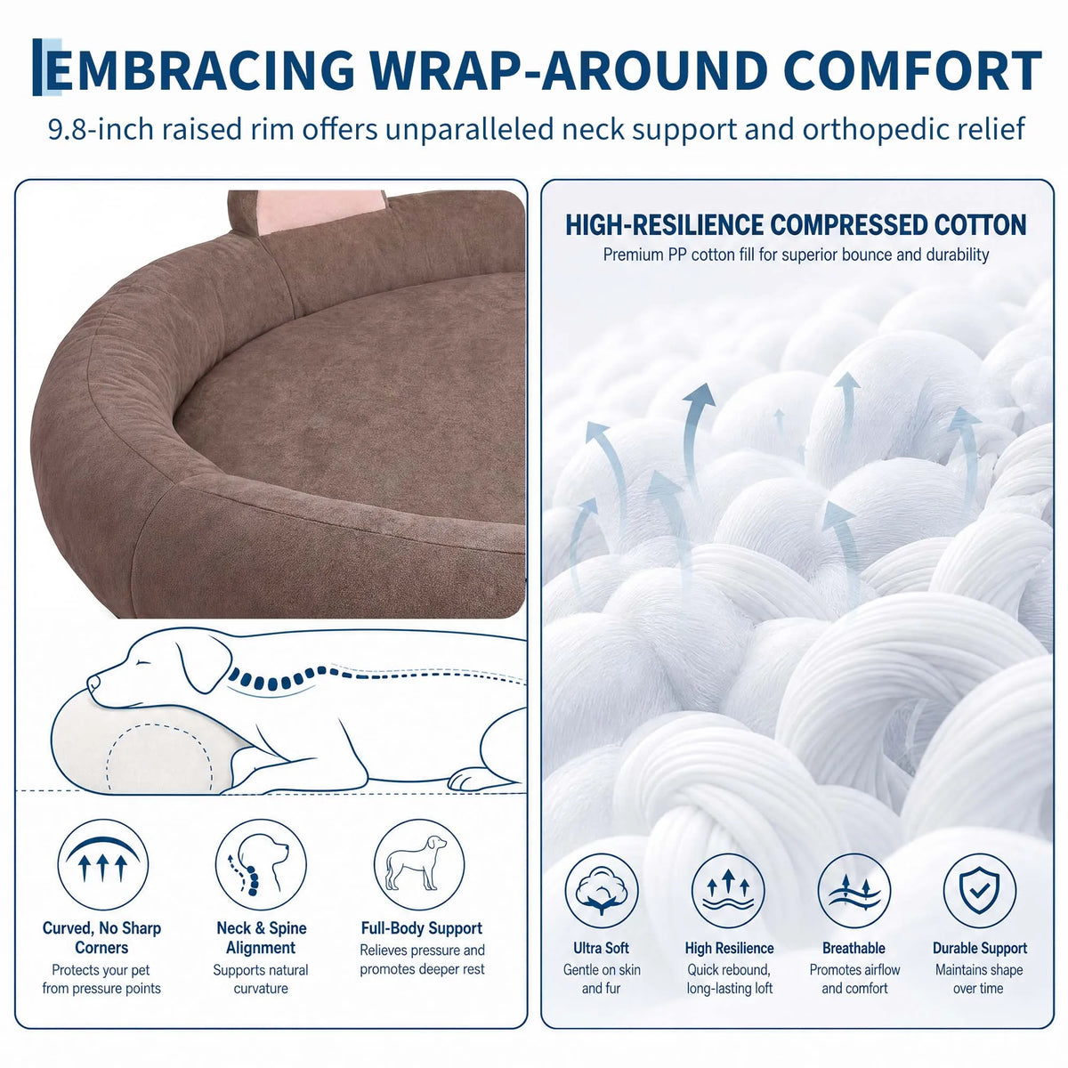 Orthopedic Memory Foam Dog Bed With Supportive Bolsters for Senior Pets