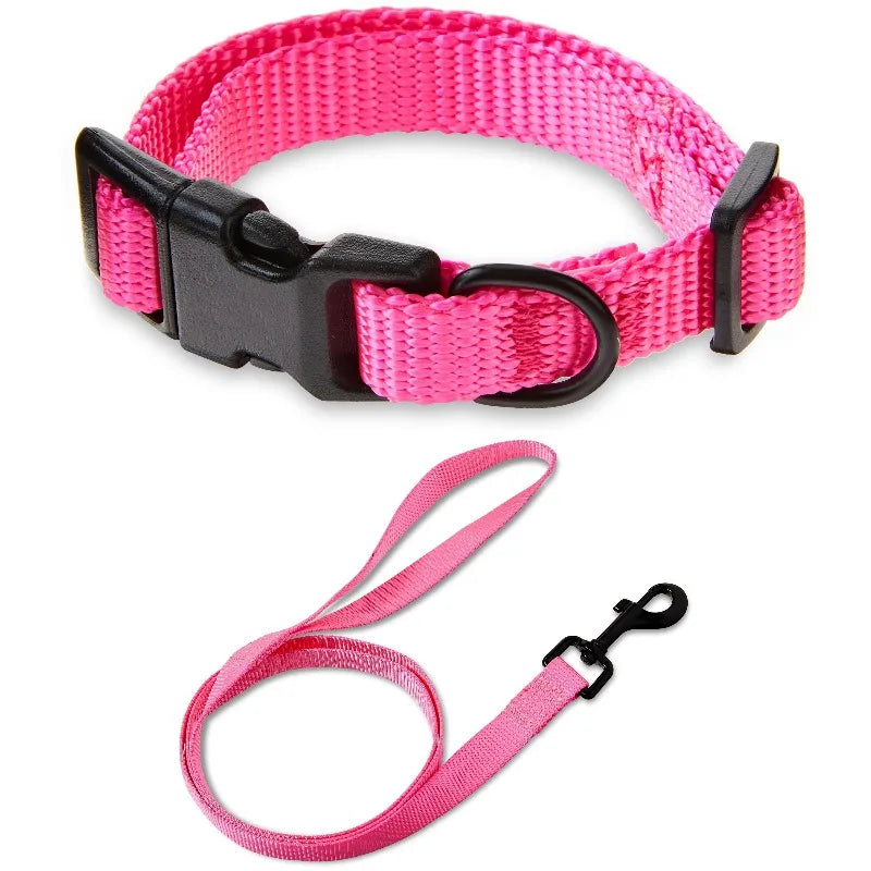 Solid Polyester Adjustable Dog Collar With Matching Walking Leash Set