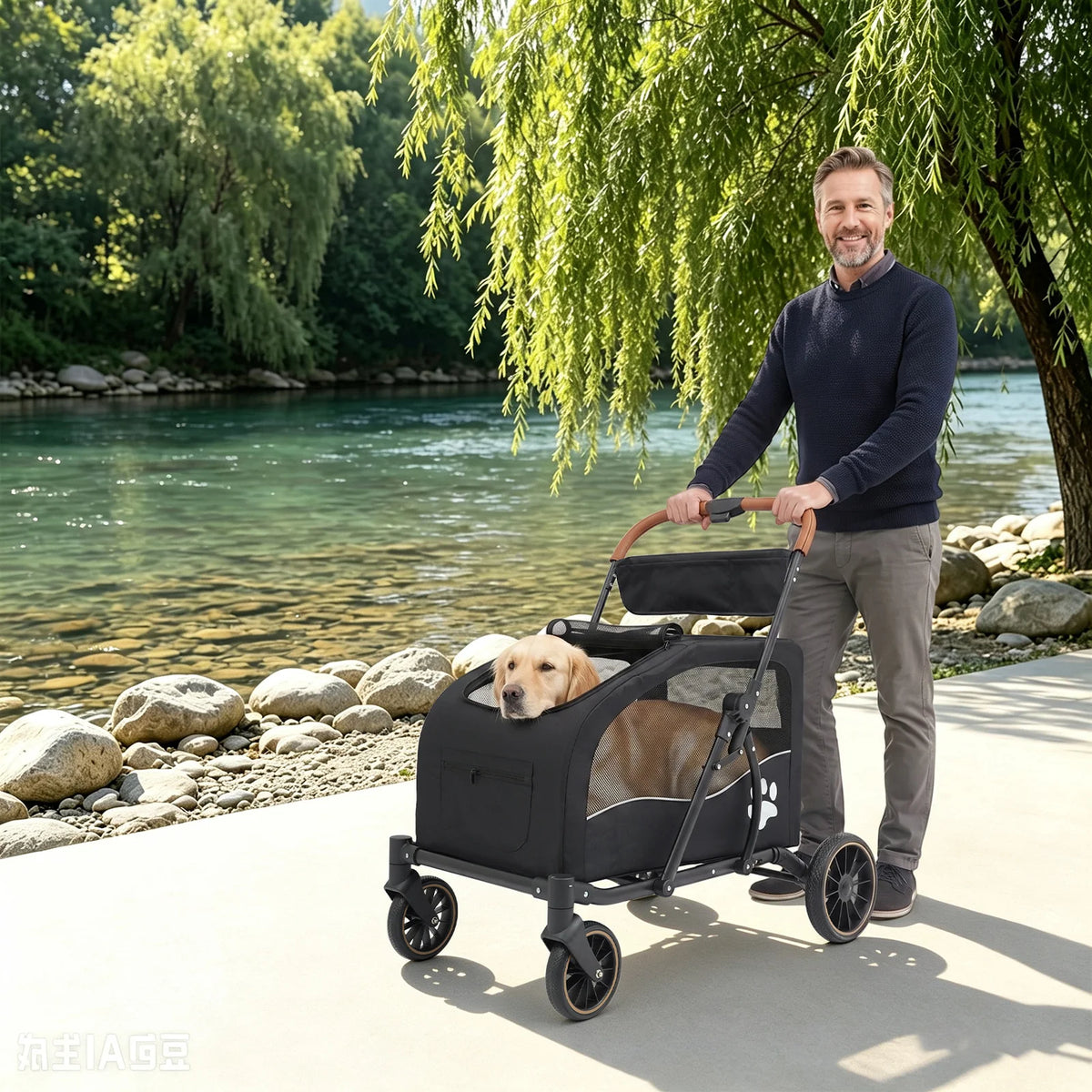 Foldable Stroller with Detachable Cabin for Medium to Large Dogs