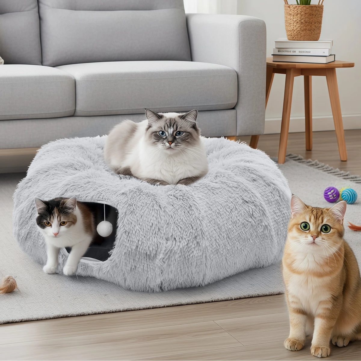 Jhk Premium Circular Plush Cat Tunnel Bed For Pets