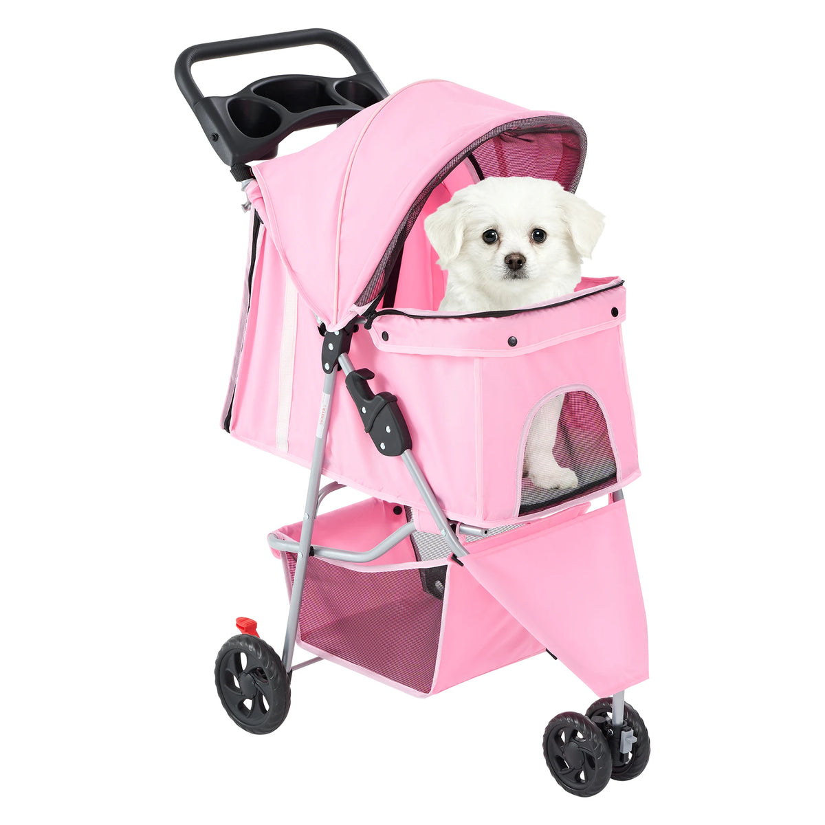 Foldable Pet Stroller with Mesh Windows and Storage Basket for Outdoor Use