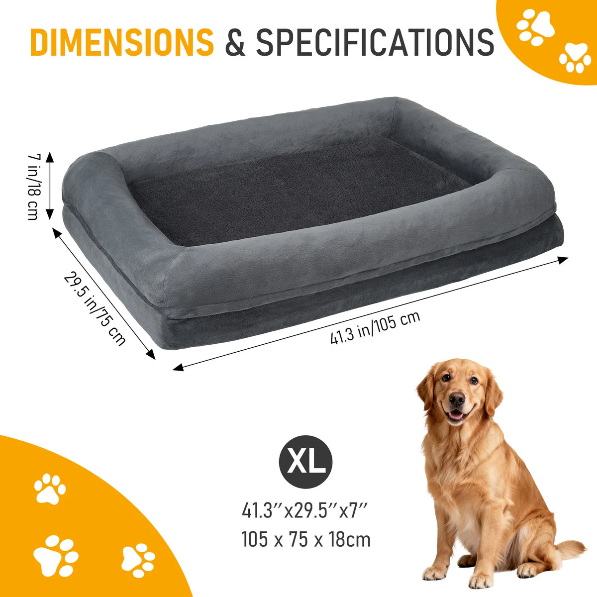 OUTWIND Washable Orthopedic Dog Bed With Bolster Raised Sides