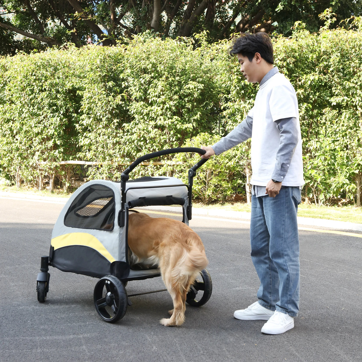 Foldable Portable Dog Stroller With Breathable Carrier For Travel