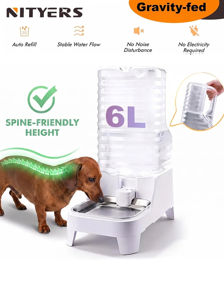 NITYERS Gravity Pet Water Dispenser With Stainless Steel Tray