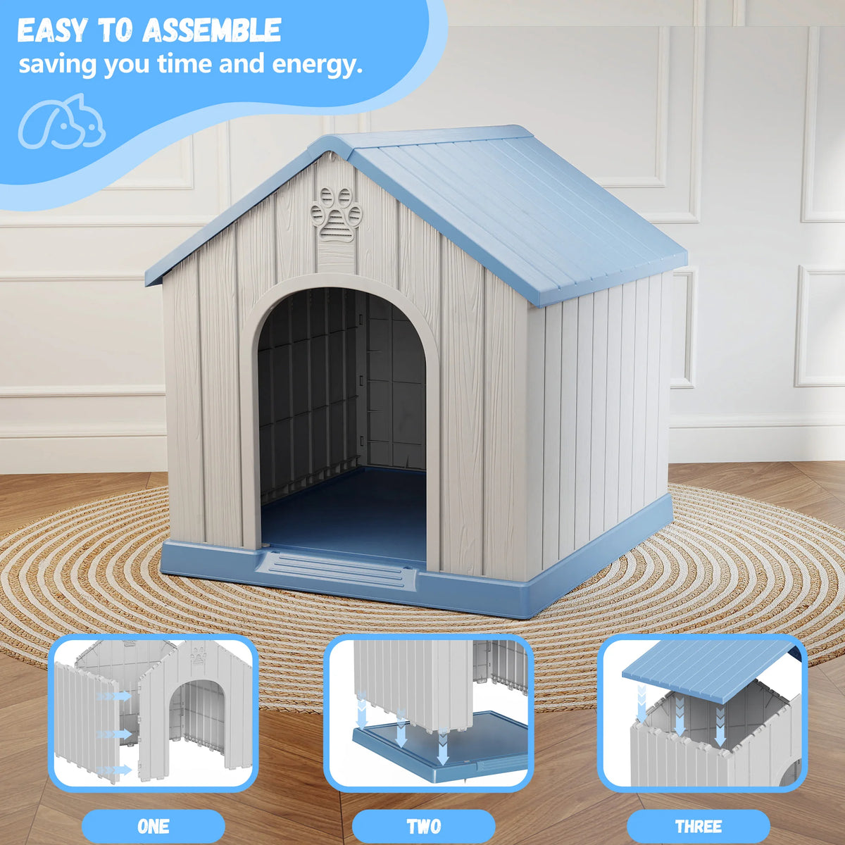 Weatherproof Plastic Dog House For Pets Indoor Outdoor Safe Shelter
