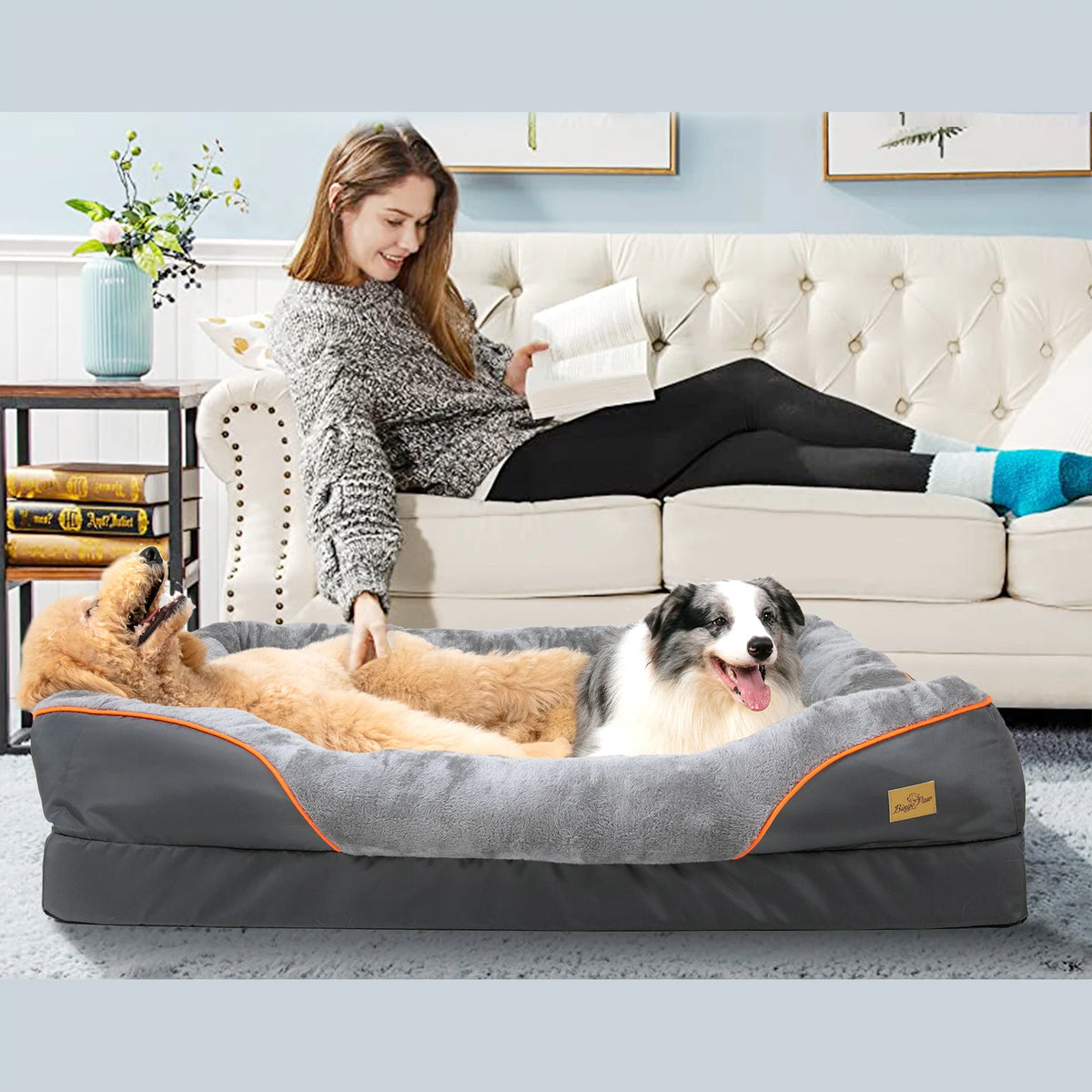 BINGOPAW Removable Washable Waterproof Fleece Dog Bed With Foam Support