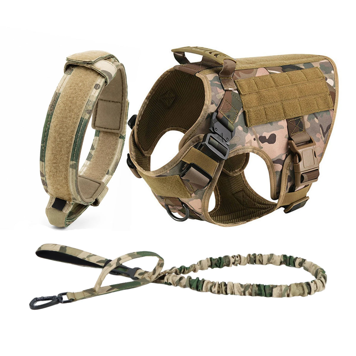 PETRAVEL Tactical Dog Harness Collar And Leash With Molle Pouches