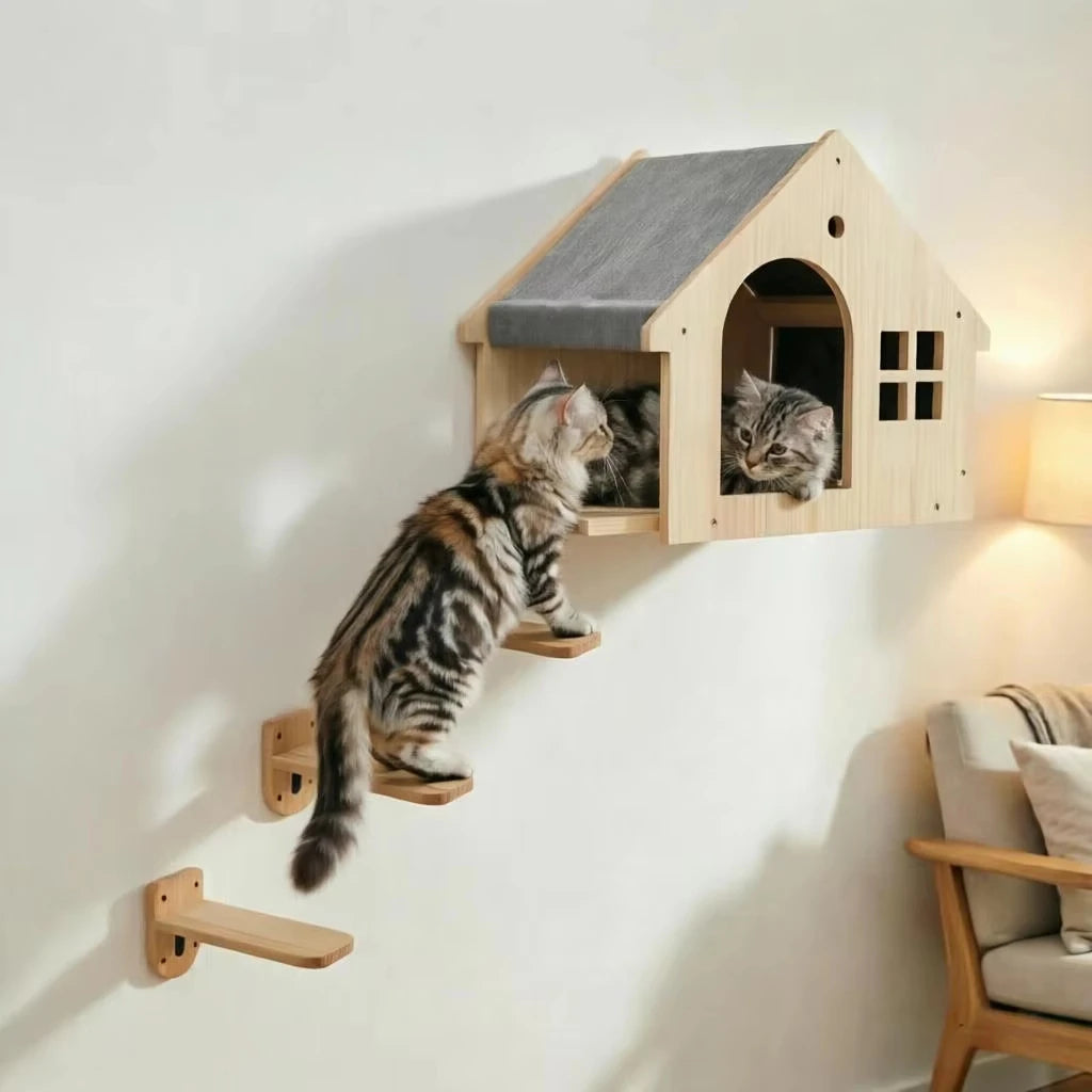 CWV Wooden Wall Mounted Cat Villa Platform Resting Shelf