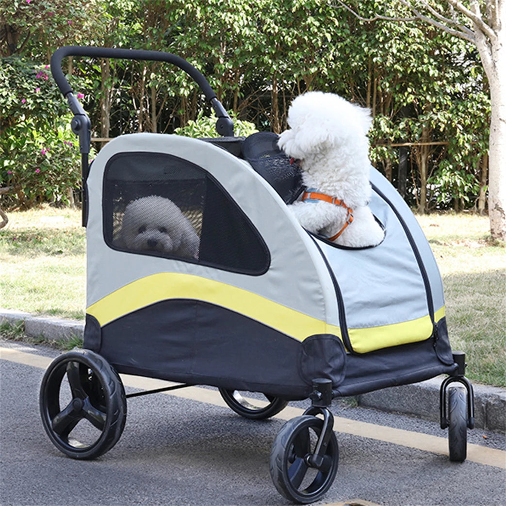 Foldable Four Wheel Dog Stroller for Comfortable Travel and Walks