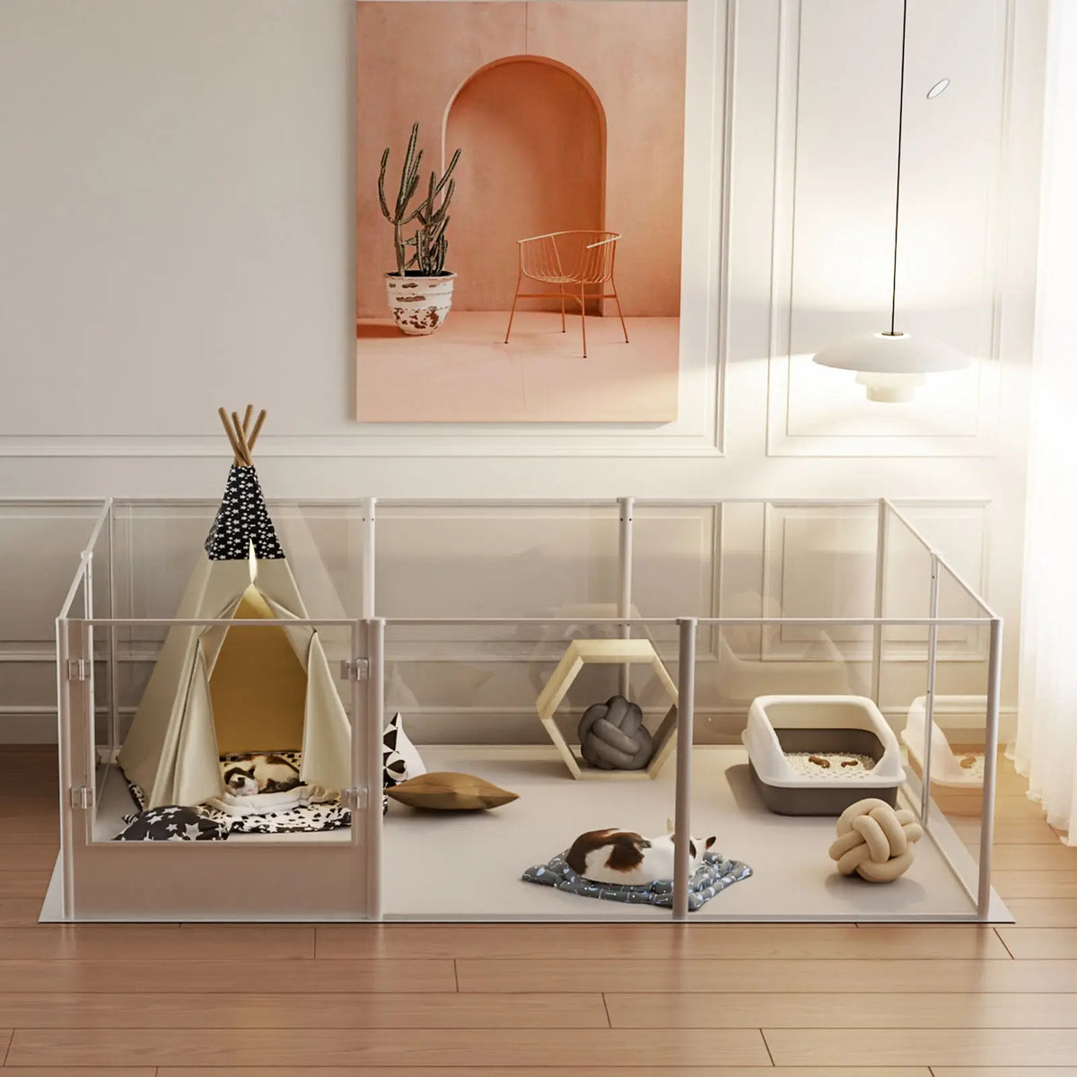 Bingopaw Clear Acrylic Pet Playpen With Waterproof Pad For Small Pets
