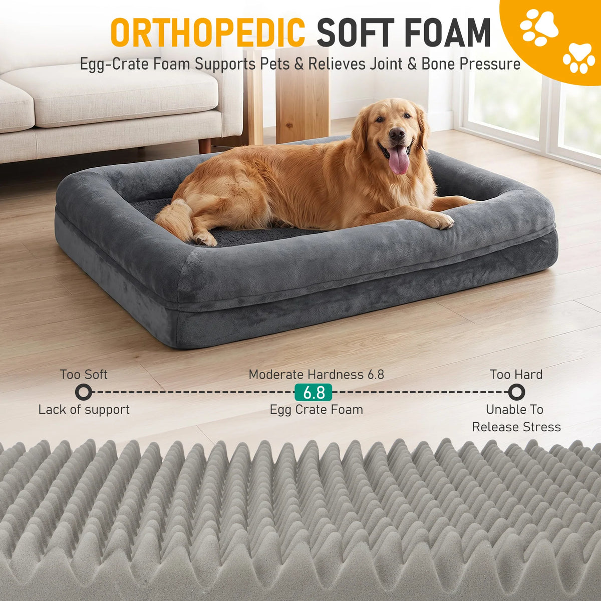 OUTWIND Washable Orthopedic Dog Bed With Bolster Raised Sides