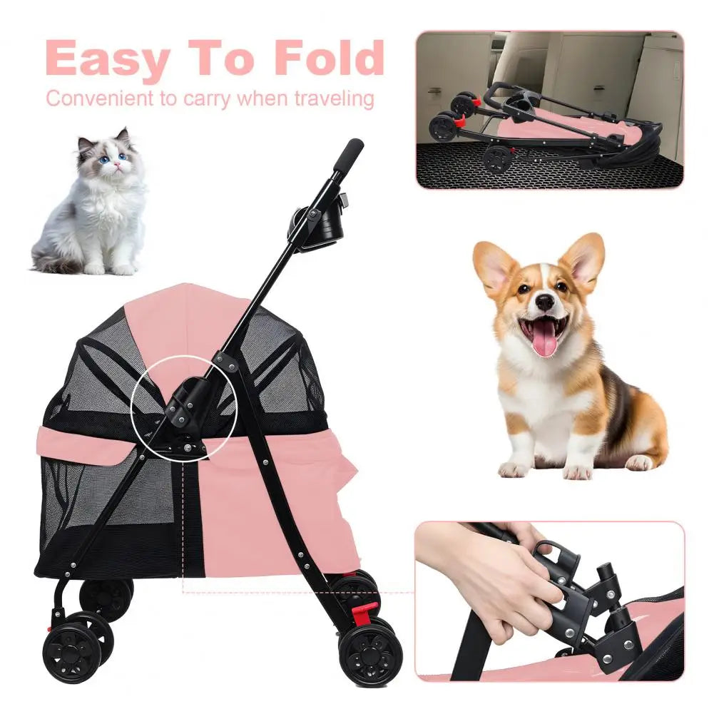 Breathable Mesh Pet Stroller With Visible Window And Four Wheels