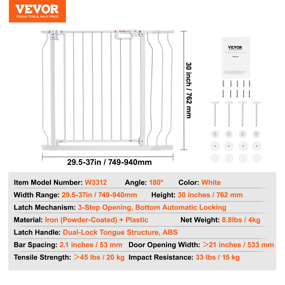 SucceBuy Pressure Mount Baby Dog Gate With Easy Step Walk Through