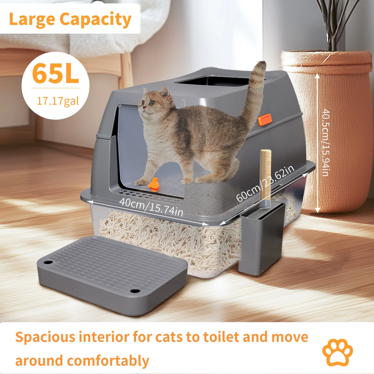 Enclosed Cat Litter Box With Abs Construction And Scoop