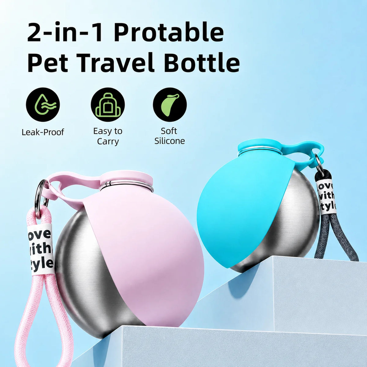 Leak Proof Pet Travel Water Bottle With Foldable Bowl