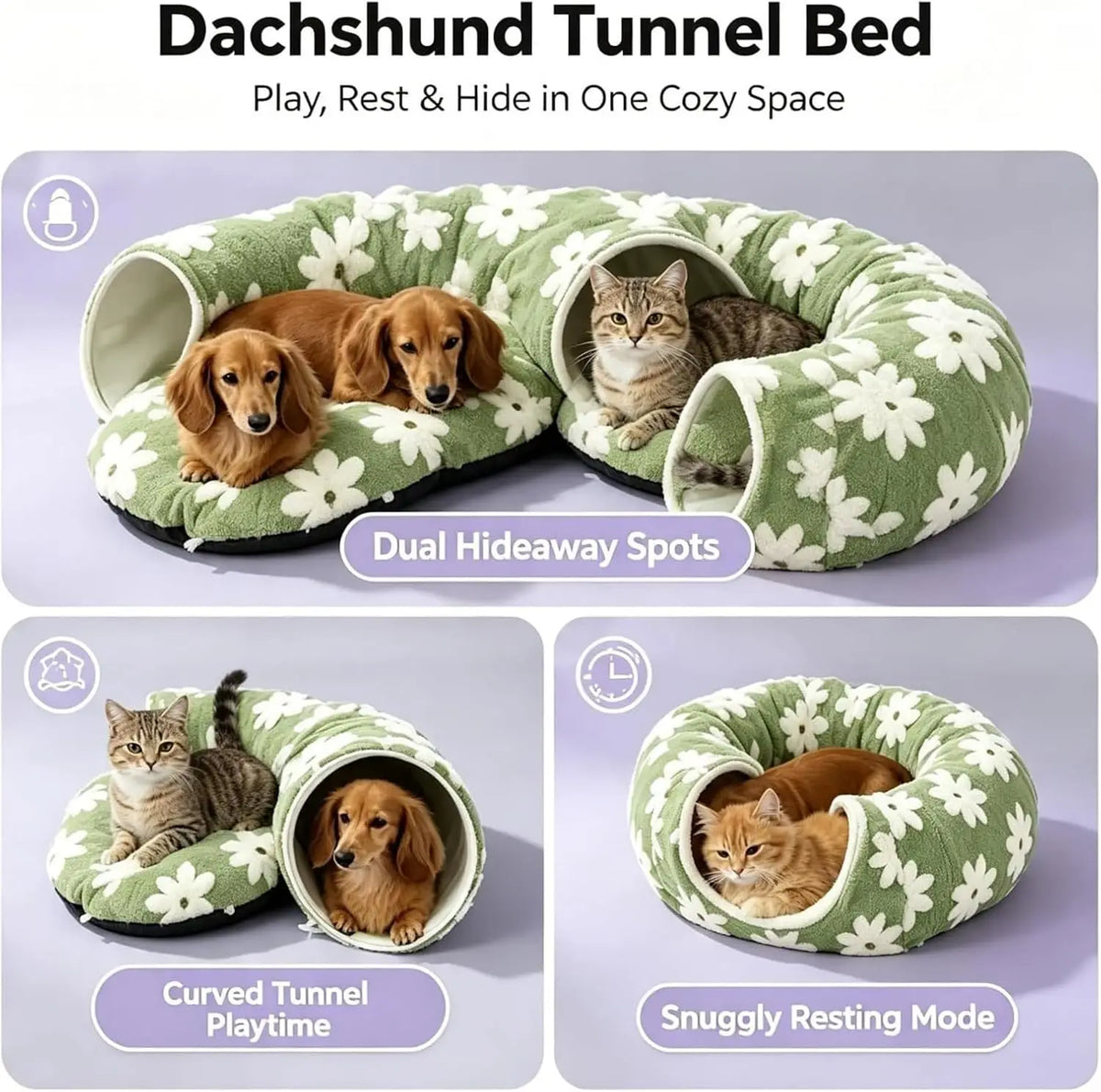 Dachshund Tunnel Bed With Plush Foldable Comfort For Dogs
