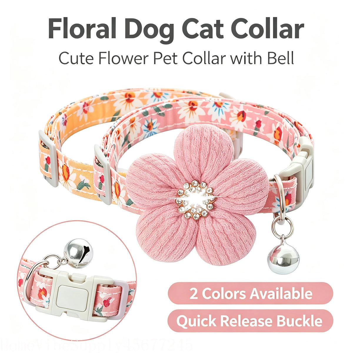 Soft Adjustable Floral Pet Collar with Flower Charm and Bell
