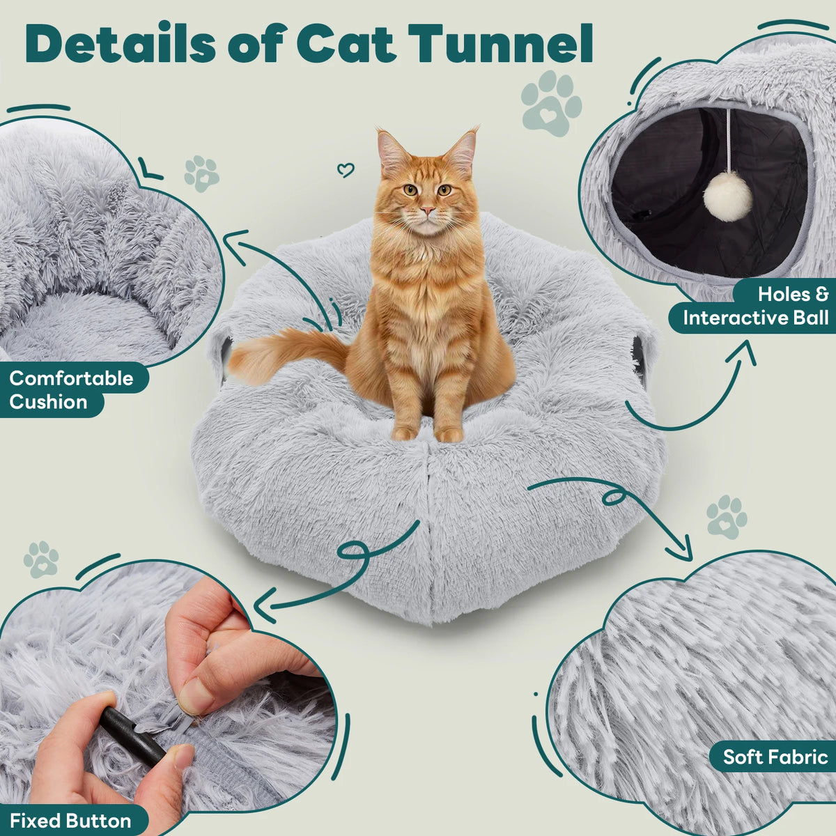 Jhk Premium Circular Plush Cat Tunnel Bed For Pets