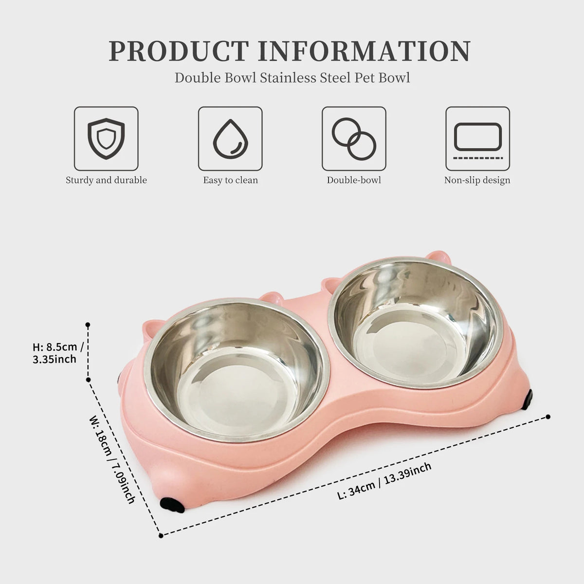 Double Stainless Steel Pet Bowls With Non Slip Base